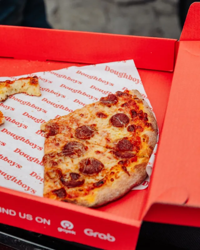 Pepperoni pizza in red box